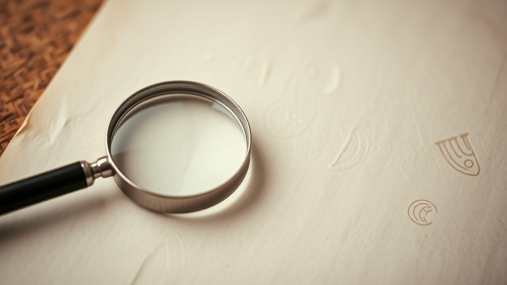 Editorial illustration — magnifying glass over watermarked paper